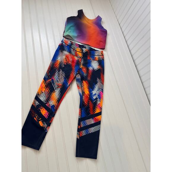 Athleta Multicolor Athletic Activewear Mid Calf Leggings and Sports Bra Sz Small - Picture 1 of 13